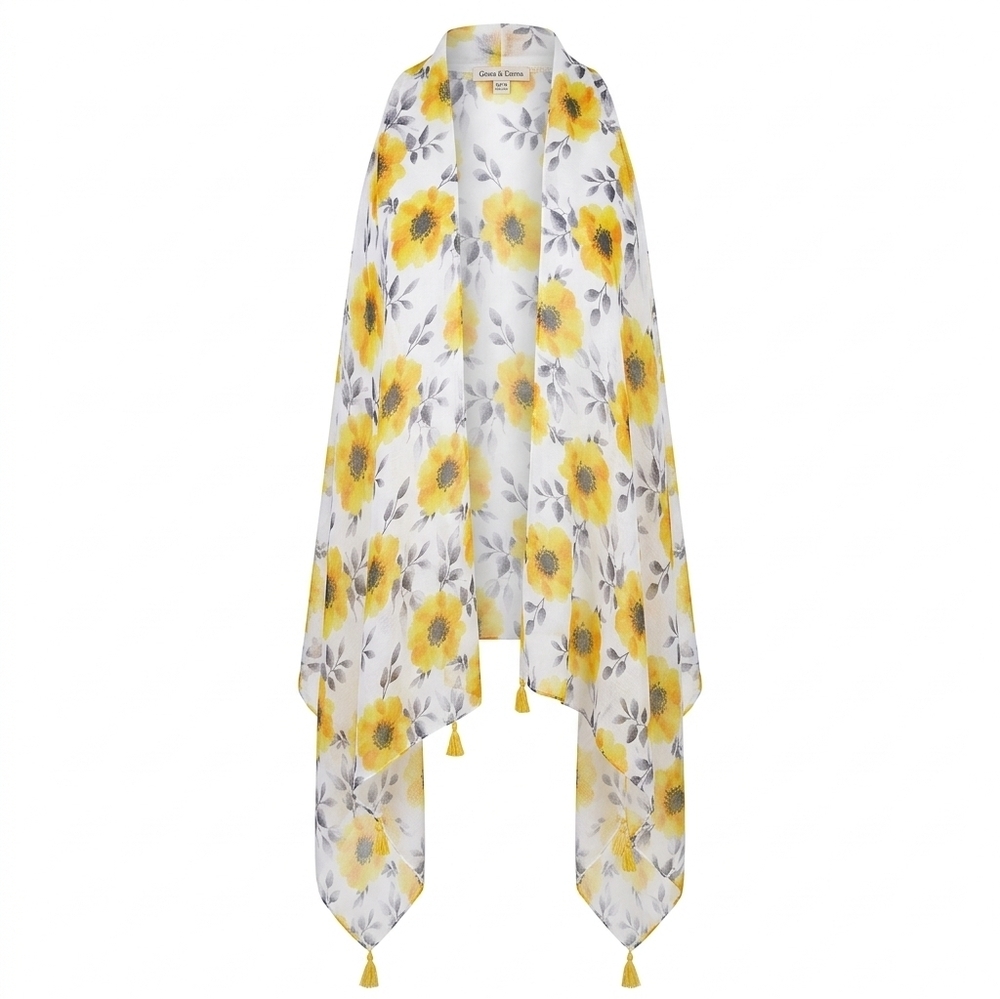 Grace & Emma Sheer Sleevrless Waterfall Kimono Topper Boho Floral Tassels OSFM - Picture 5 of 6
